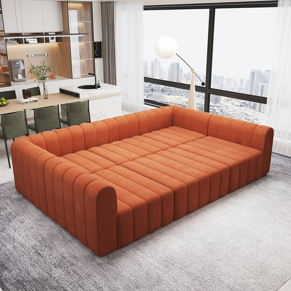 HMR - 118.9" Modular Pit Sectional Sofa Set Convertible 6-Seater