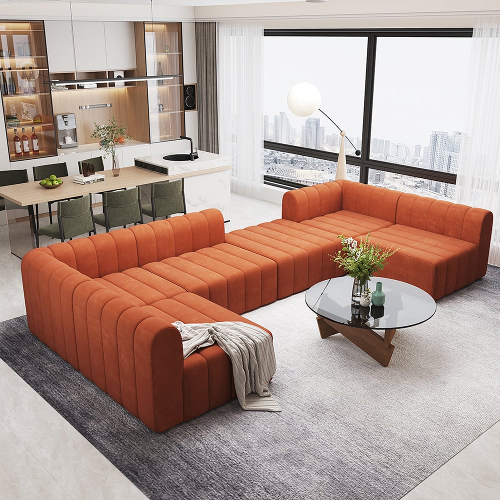 HMR - 118.9" Modular Pit Sectional Sofa Set Convertible 6-Seater