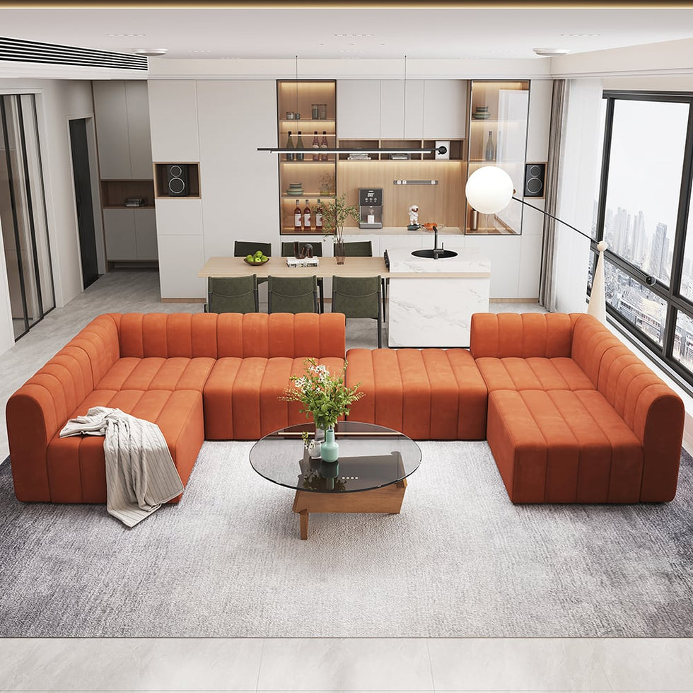 HMR - 118.9" Modular Pit Sectional Sofa Set Convertible 6-Seater