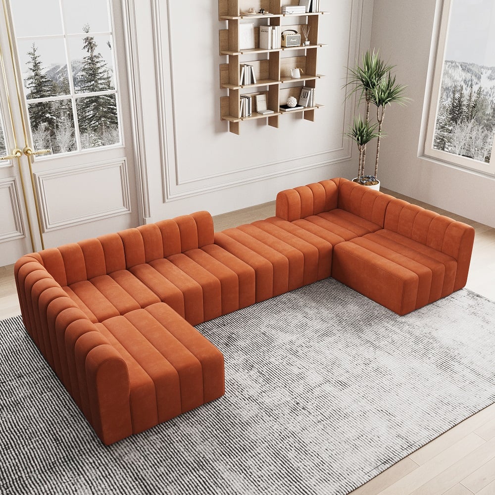 HMR - 118.9" Modular Pit Sectional Sofa Set Convertible 6-Seater