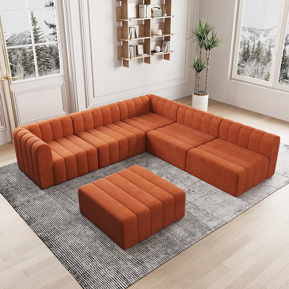 HMR - 118.9" Modular Pit Sectional Sofa Set Convertible 6-Seater