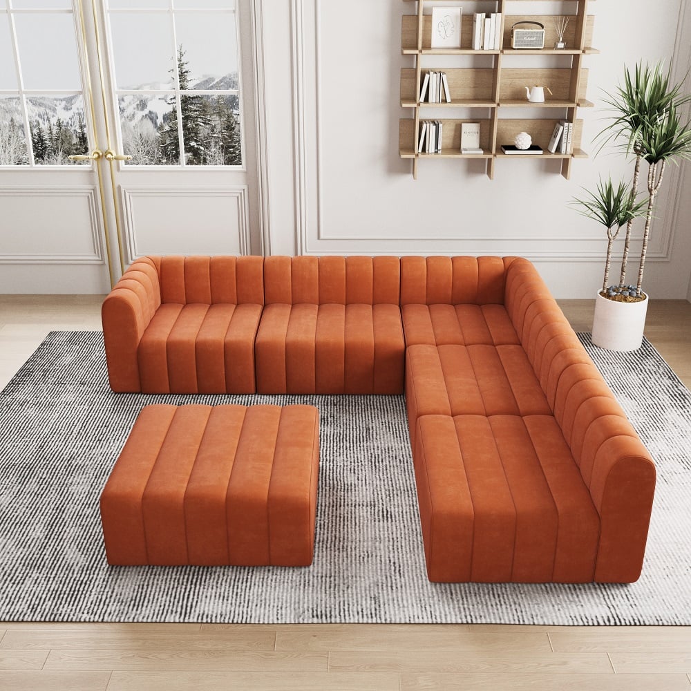 HMR - 118.9" Modular Pit Sectional Sofa Set Convertible 6-Seater