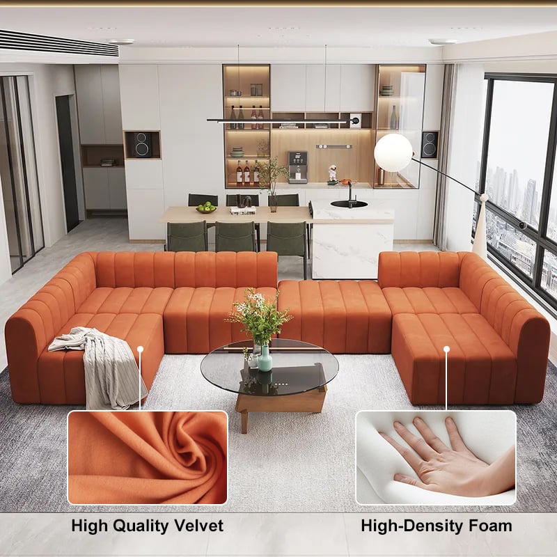 HMR - 118.9" Modular Pit Sectional Sofa Set Convertible 6-Seater