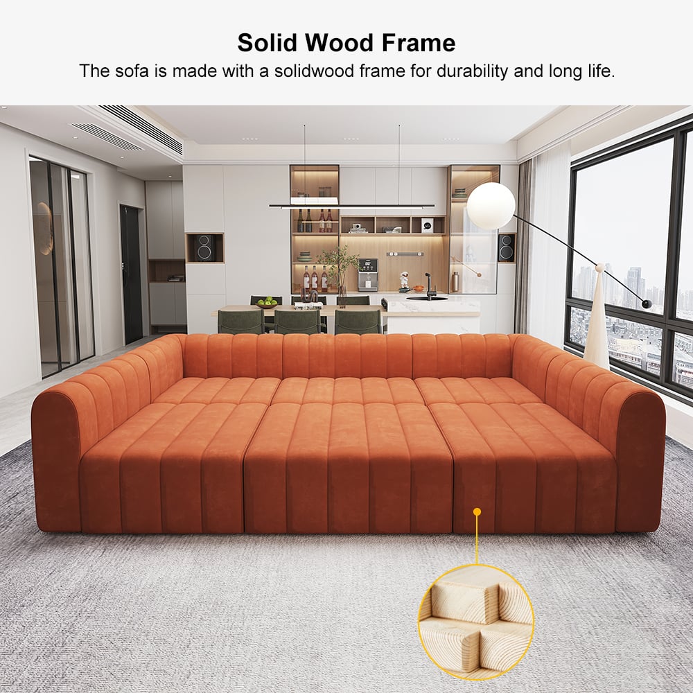 HMR - 118.9" Modular Pit Sectional Sofa Set Convertible 6-Seater