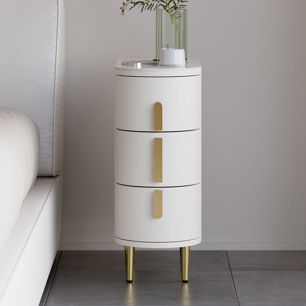 HMR - Narrow Sintered Stone Top 3-Drawer Nightstand