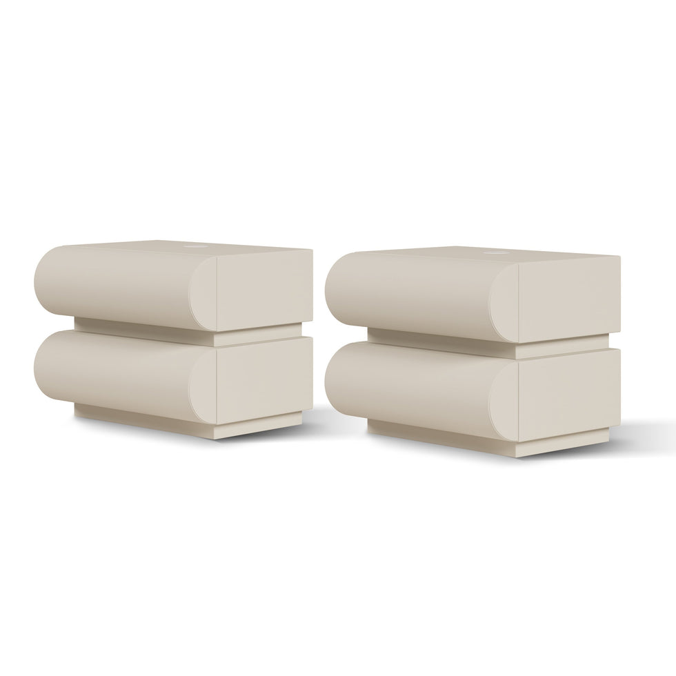 HMR - White Boucle Upholstered Platform Bubble King Bed Frame & 2 Smart Nightstands Set