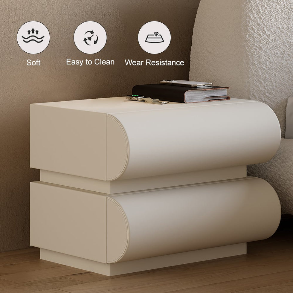 HMR - White Boucle Upholstered Platform Bubble King Bed Frame & 2 Smart Nightstands Set
