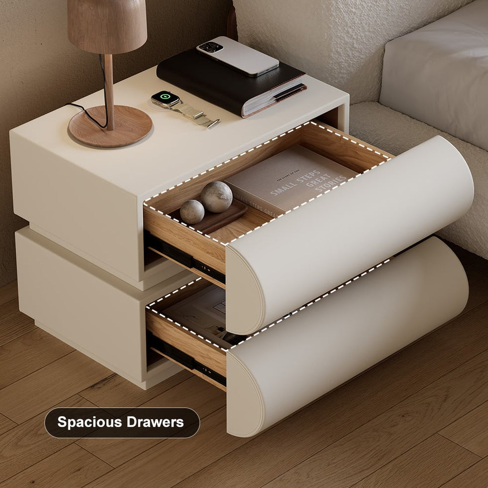 HMR - White Boucle Upholstered Platform Bubble King Bed Frame & 2 Smart Nightstands Set