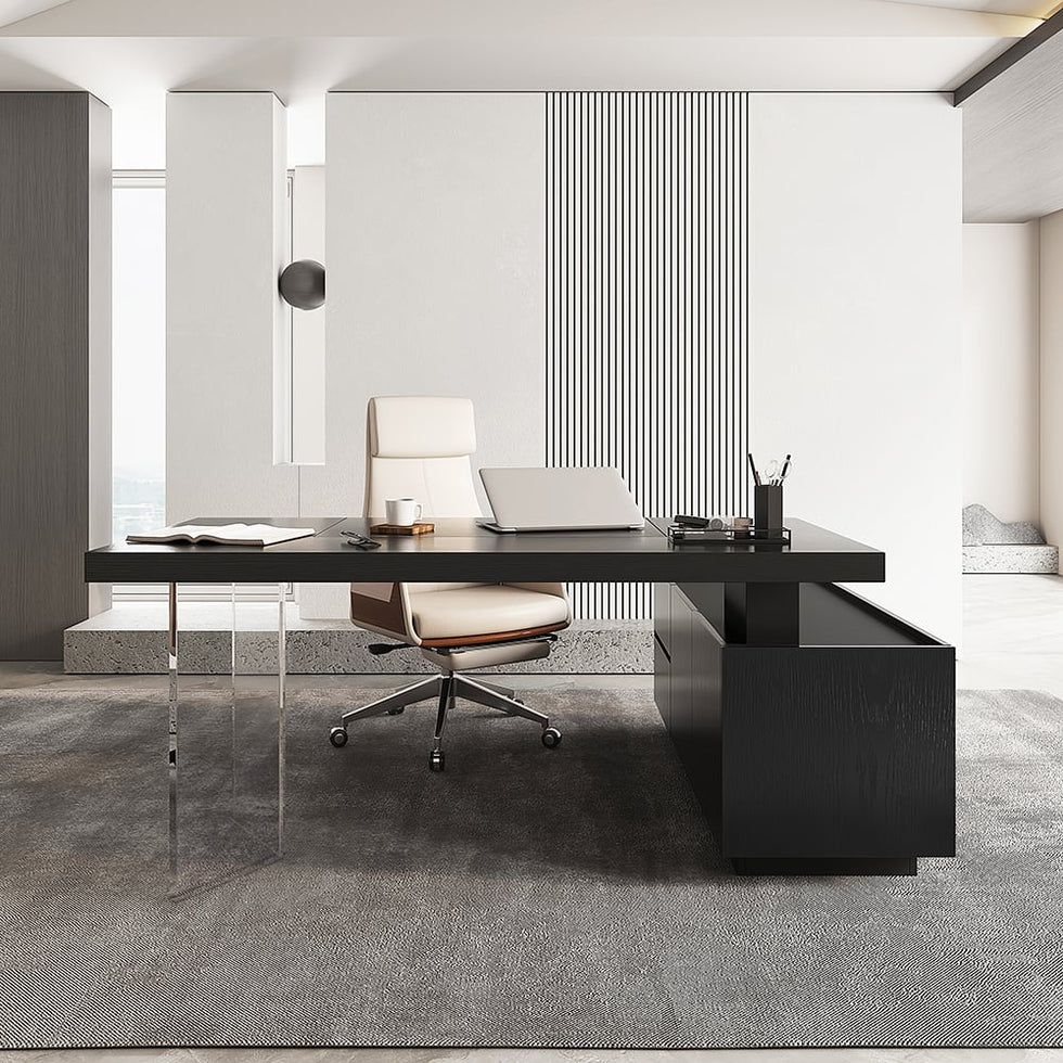 HMR - 71.5" Modern Standing L-Shape Desk & Reclining Leather Office Desk Chair