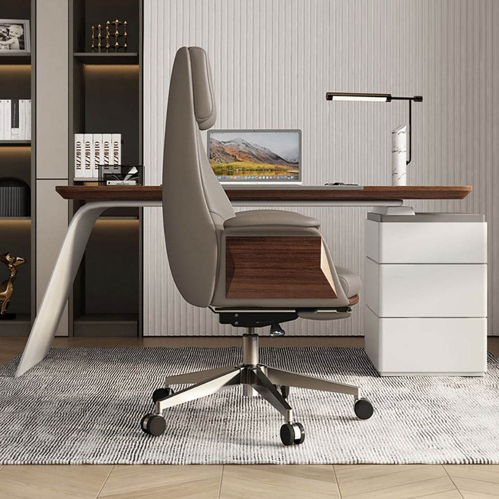 HMR - 71.5" Modern Standing L-Shape Desk & Reclining Leather Office Desk Chair