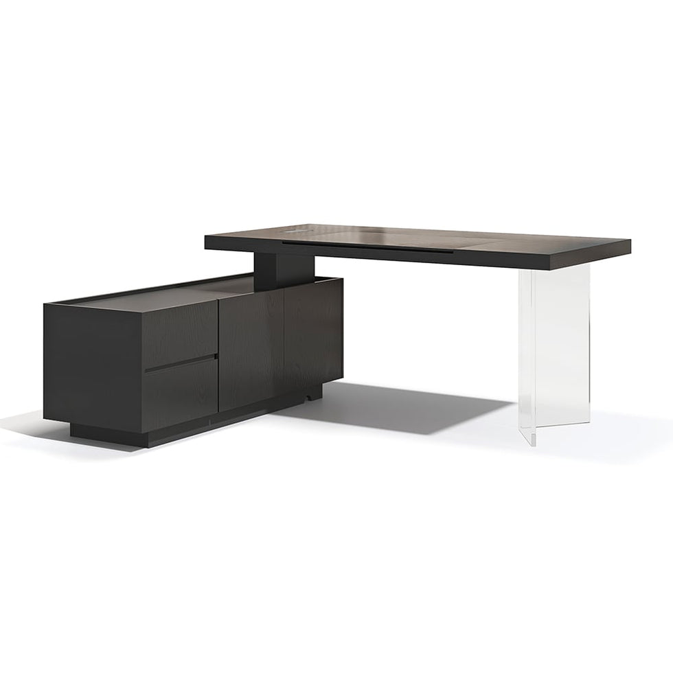 HMR - 71.5" Modern Standing L-Shape Desk & Reclining Leather Office Desk Chair