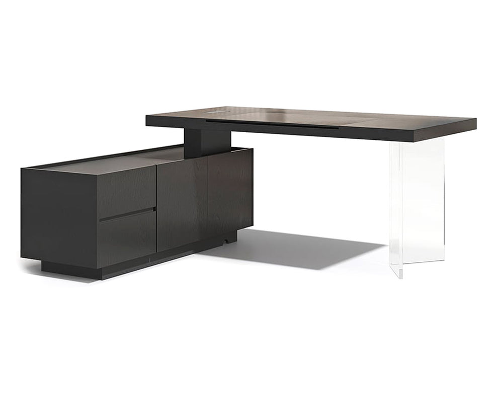 HMR - 71.5" Modern Standing L-Shape Desk & Reclining Leather Office Desk Chair