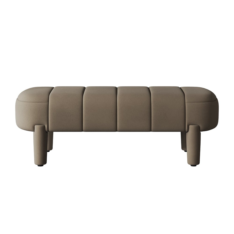 HMR - Modern Line Tufted Entryway Bench Coffee Velvet Upholstered Bench with 4 Legs