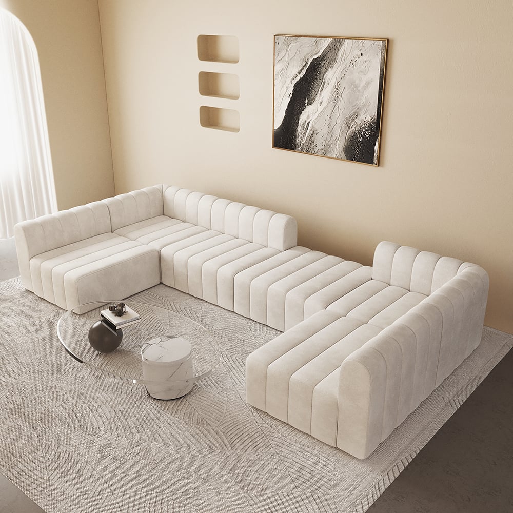 HMR - 118.9" Modular Pit Sectional Sofa Set Convertible 6-Seater