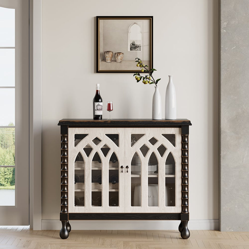 HMR - Traditional Black Bar Wine Rack Cabinet with Wine Holder Wood Home Bar Cabinet