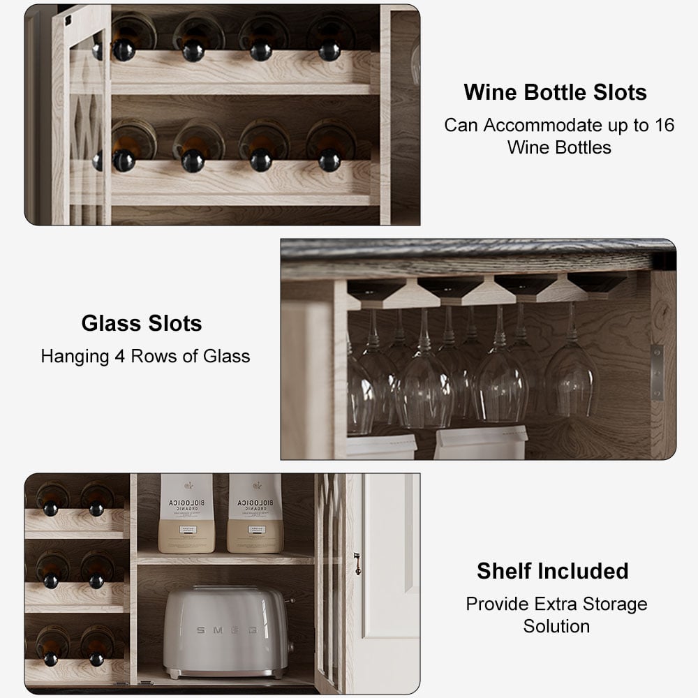 HMR - Traditional Black Bar Wine Rack Cabinet with Wine Holder Wood Home Bar Cabinet
