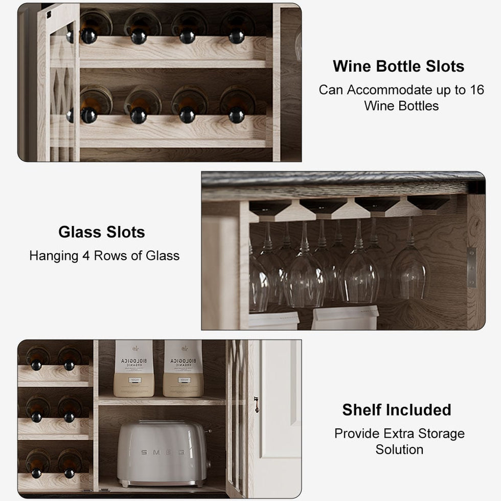HMR - Traditional Black Bar Wine Rack Cabinet with Wine Holder Wood Home Bar Cabinet