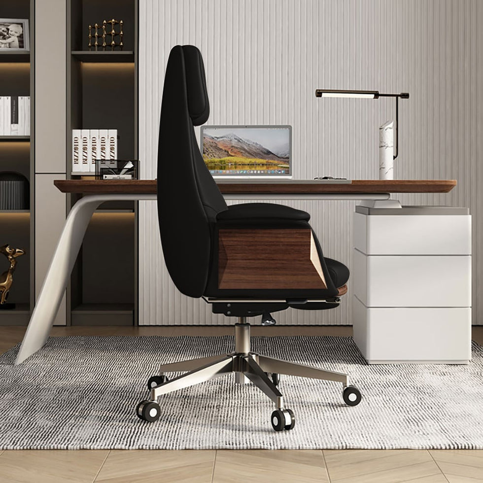 HMR - 64.2" Wooden Writing Desk & Reclining Leather Office Desk Chair Set