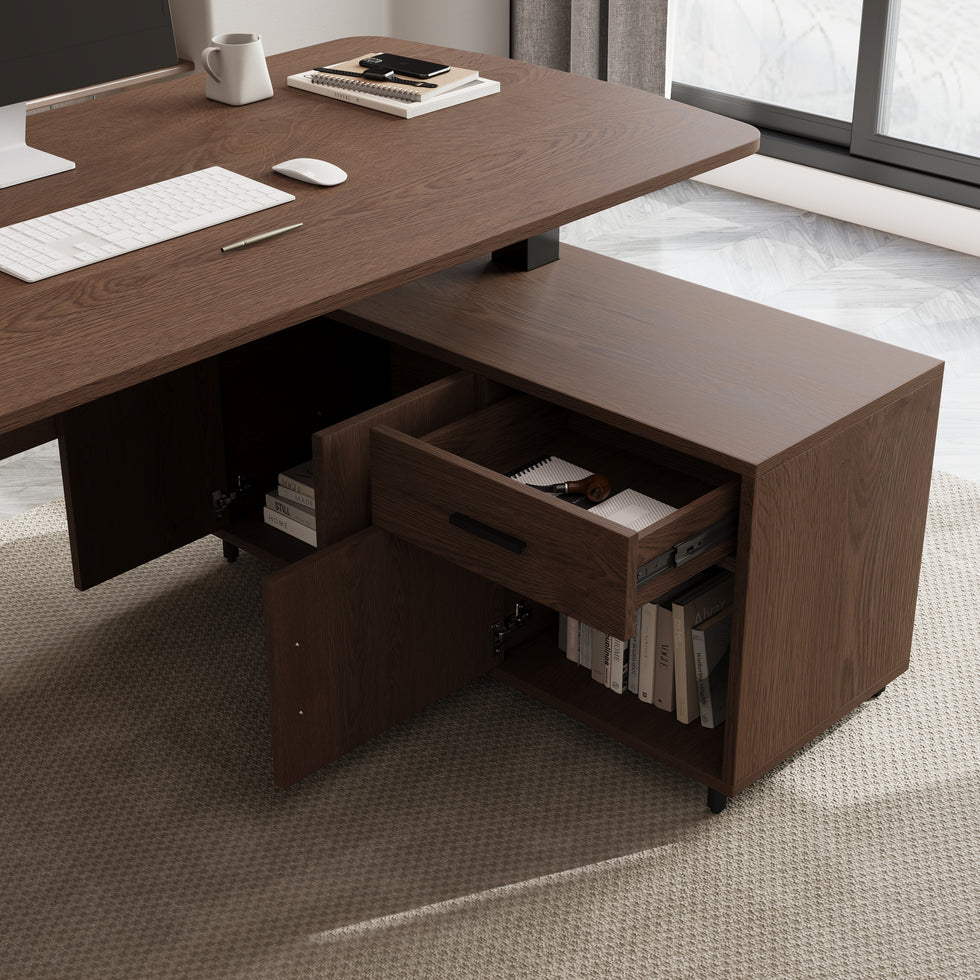 HMR - Modern L-Desk Adjustable Electric Standing Desk & Office Chair Set