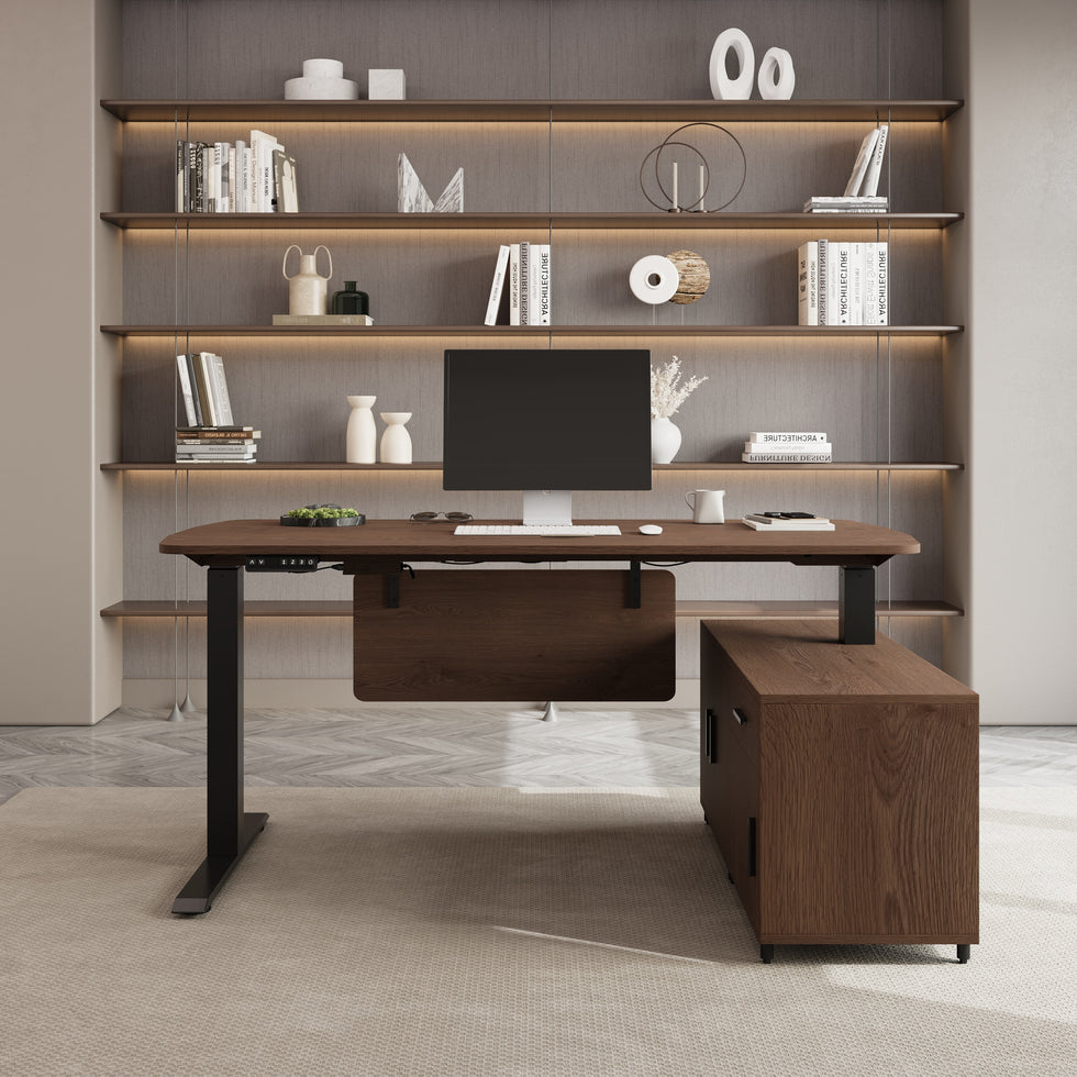 HMR - Modern L-Desk Adjustable Electric Standing Desk & Office Chair Set