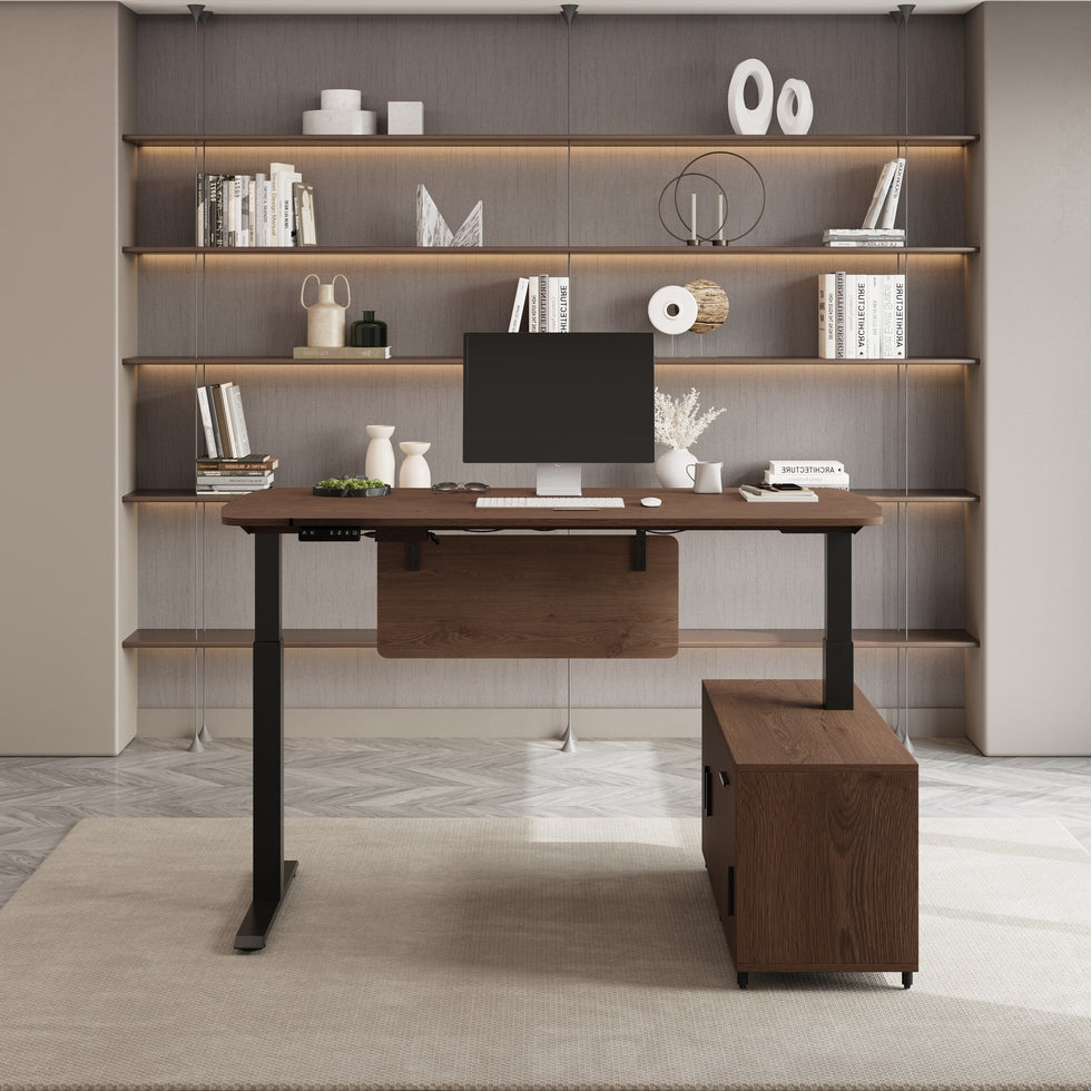 HMR - Modern L-Desk Adjustable Electric Standing Desk & Office Chair Set