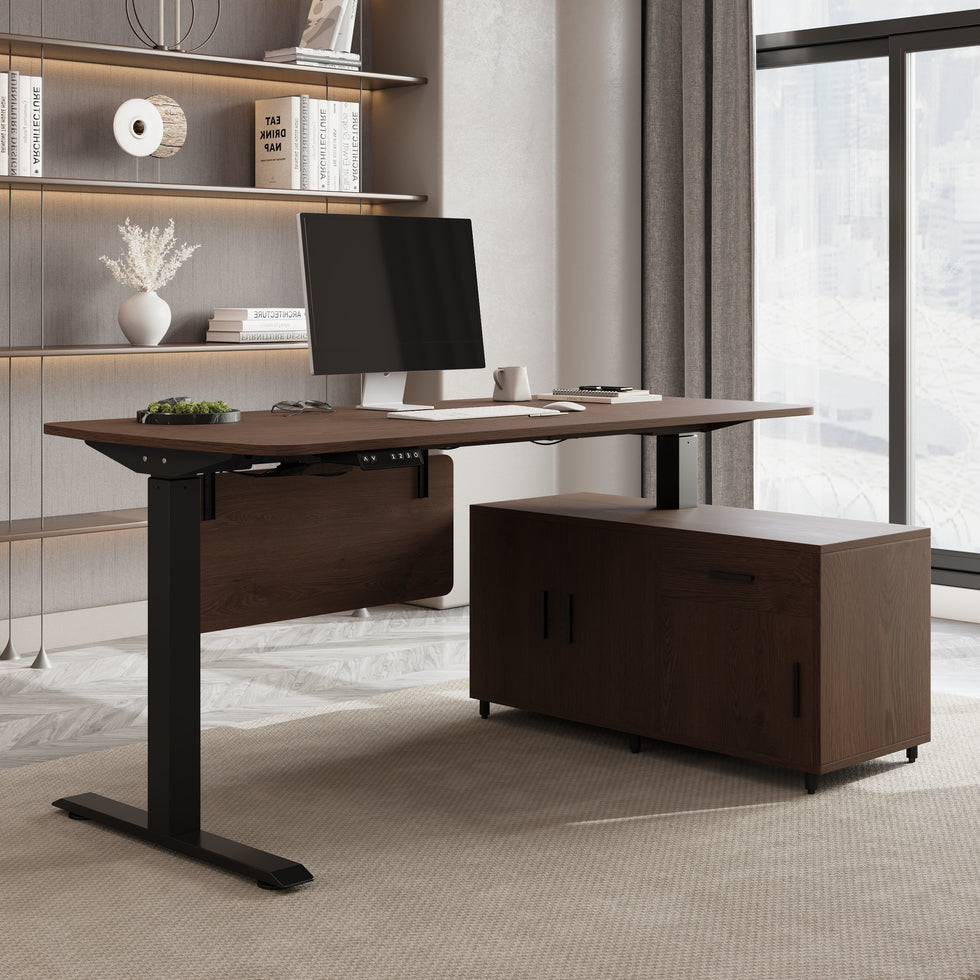 HMR - Modern L-Desk Adjustable Electric Standing Desk & Office Chair Set