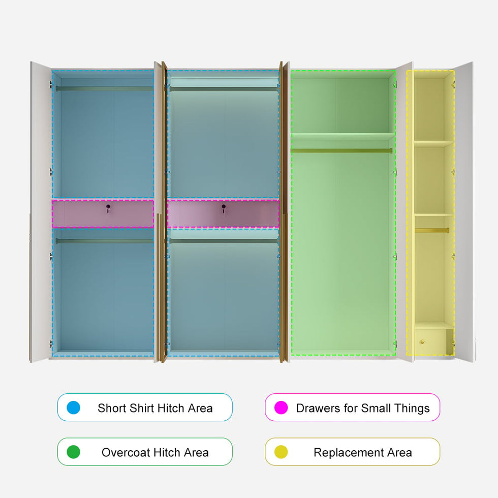 HMR - White & Gold Modern Extra Wide Wardrobe with Clear Glass Door Storage with Sensor Light