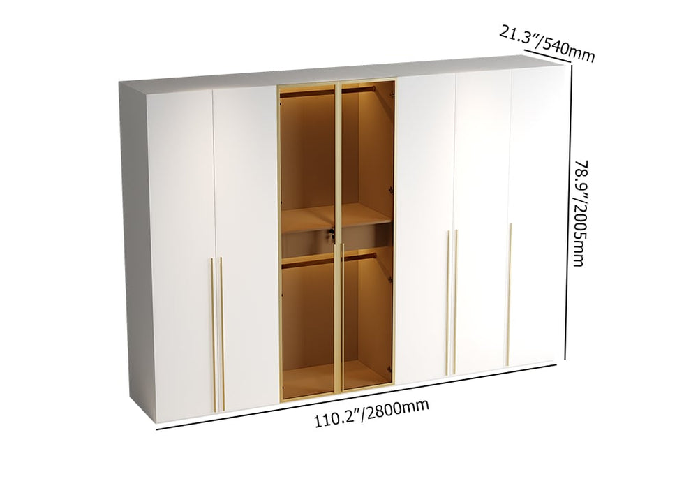HMR - White & Gold Modern Extra Wide Wardrobe with Clear Glass Door Storage with Sensor Light