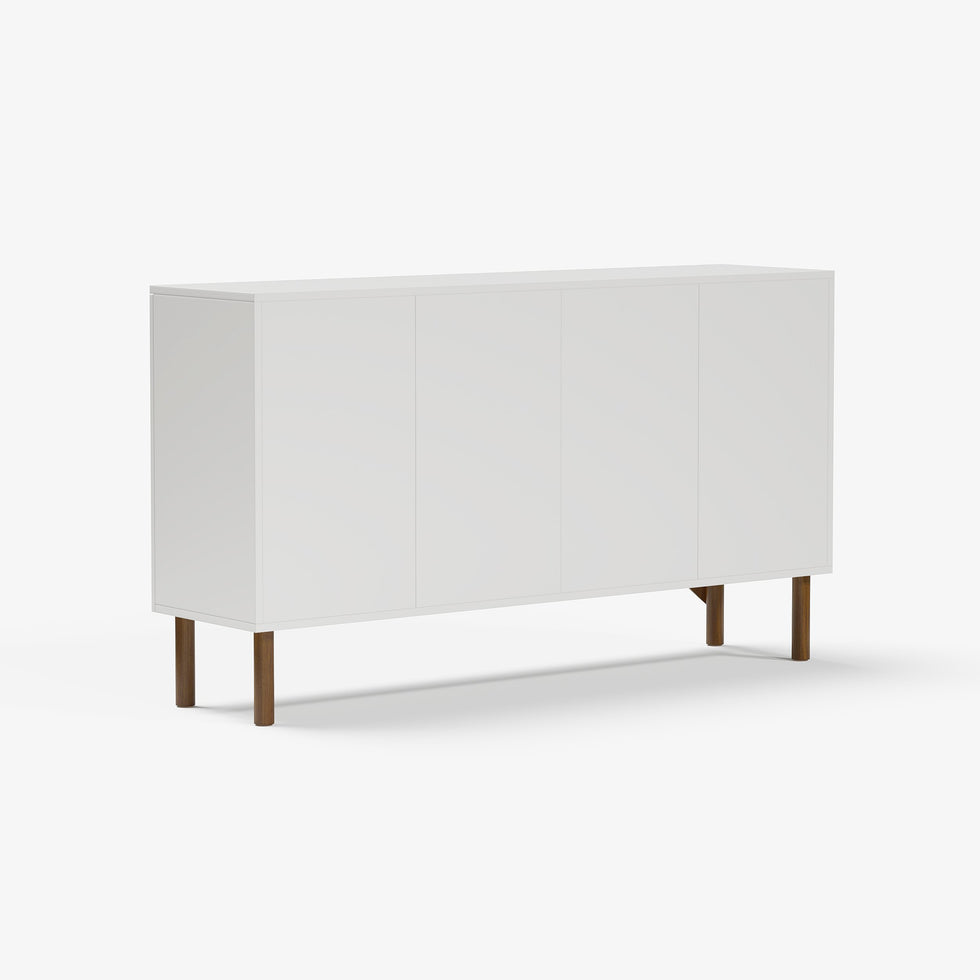 HMR - 63'' White & Walnut Contemporary Sideboard Cabinet 4-Door