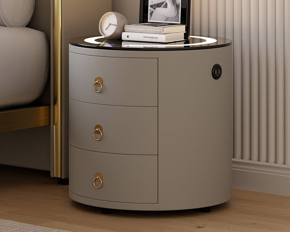 HMR - Leather 3-Drawer Smart Nightstand with Light & Speaker