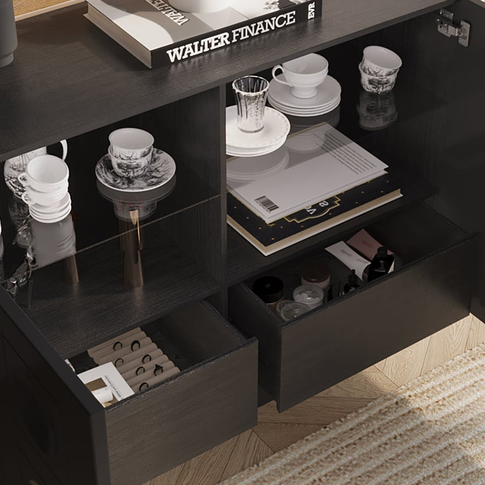 HMR - 41" Black Sideboard Buffet Doors&Drawers Modern Circle Patterned Kitchen Cabinet