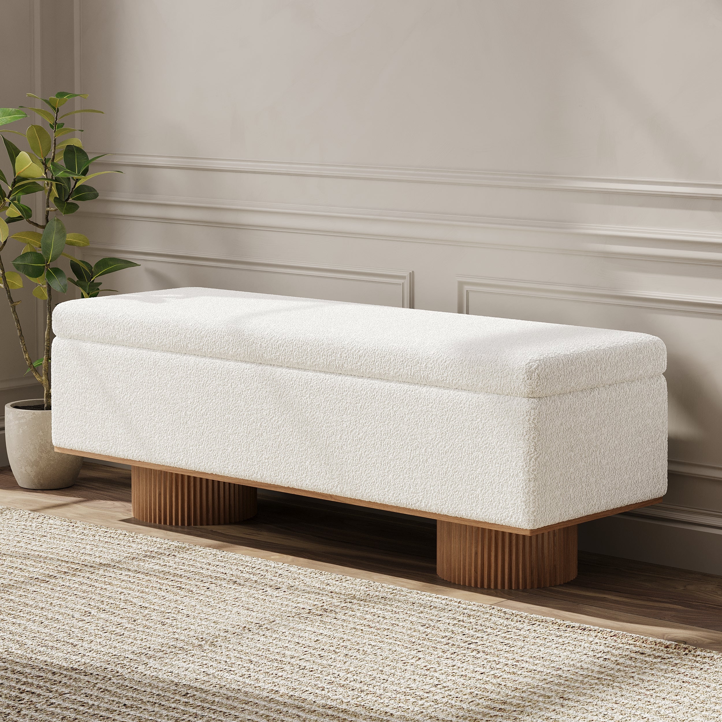 HMR - Teddy Fabric Fluffy Faux Fur Flip Top Wood Storage Bench