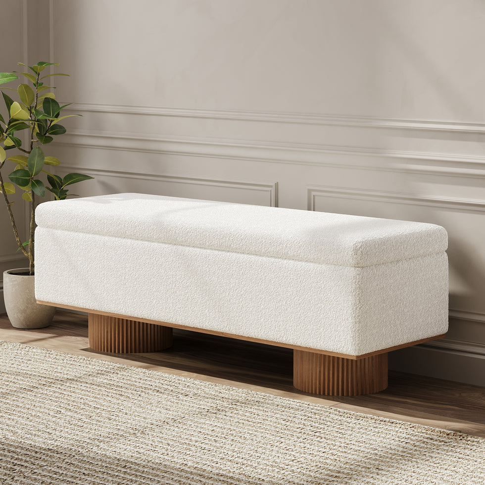 HMR - Teddy Fabric Fluffy Faux Fur Flip Top Wood Storage Bench