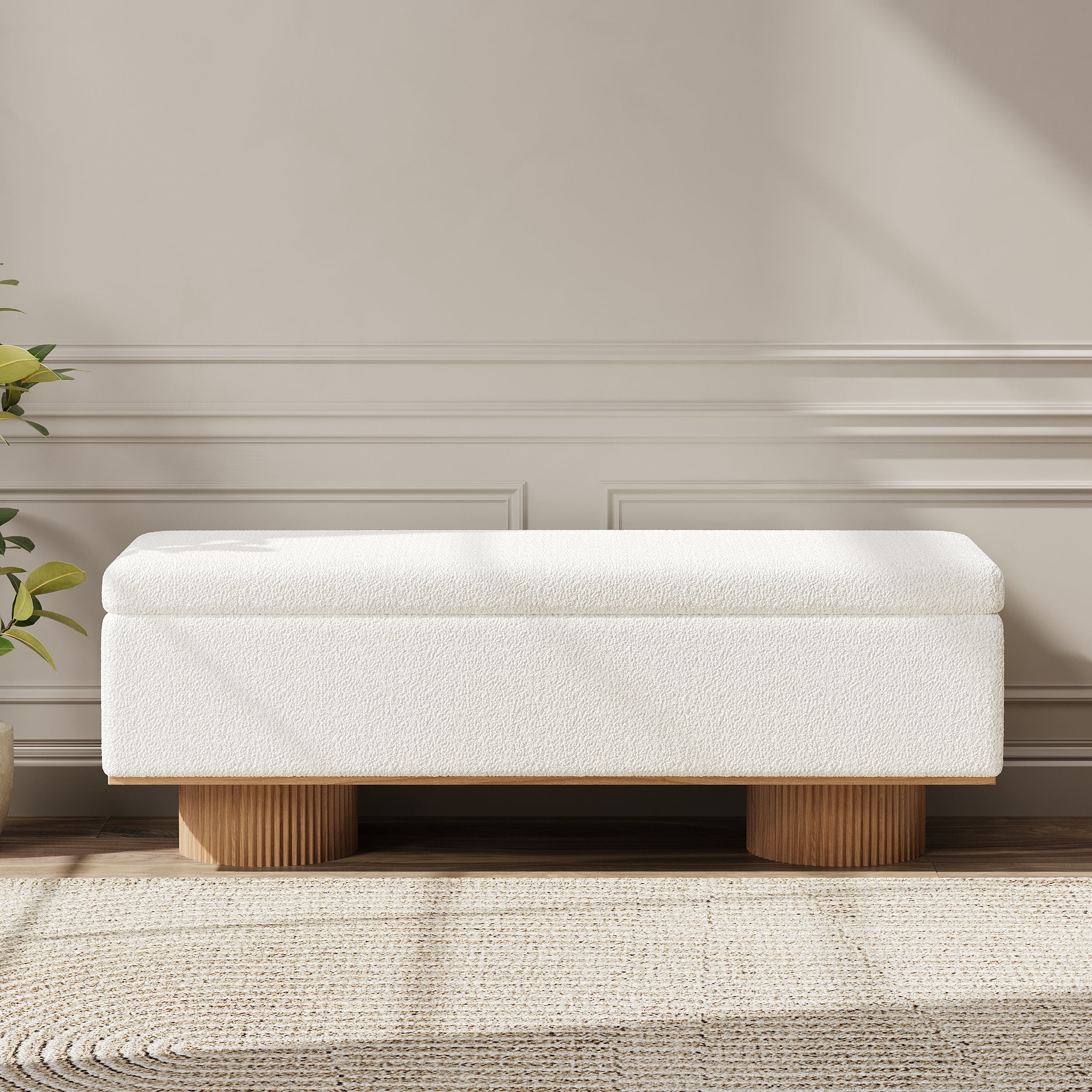 HMR - Teddy Fabric Fluffy Faux Fur Flip Top Wood Storage Bench