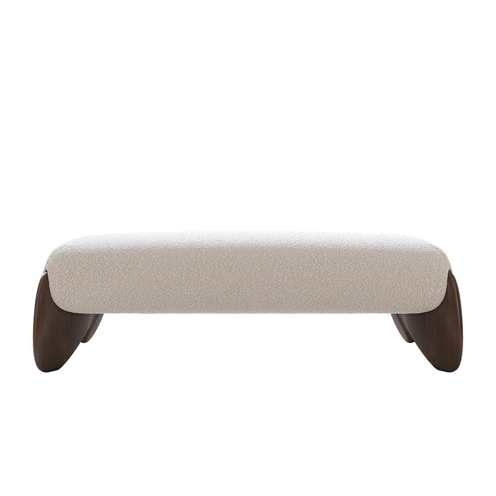 HMR - Curva White Boucle Platform Bed & Bedroom Bench Set