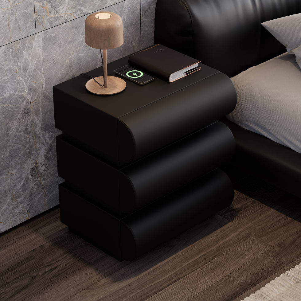 HMR - Humply Modern Leather Smart Nightstand with Wireless Charger Drawers