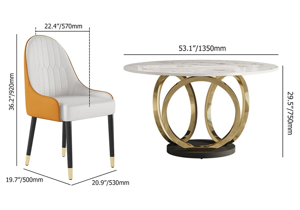 HMR - Dining Set 53.1" Modern Style Round Sintered Stone Dining Table with 6 Chairs