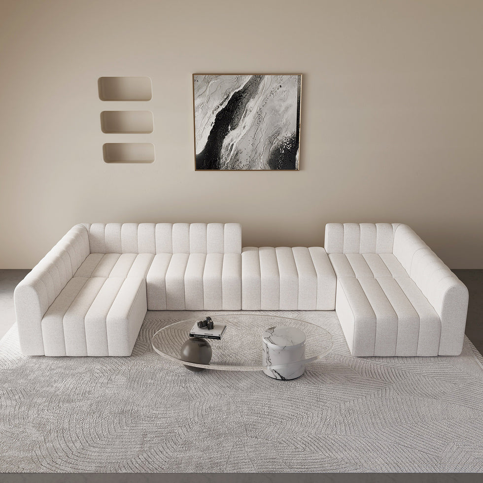 HMR - 118.9" Modular Pit Sectional Sofa Set Convertible 6-Seater