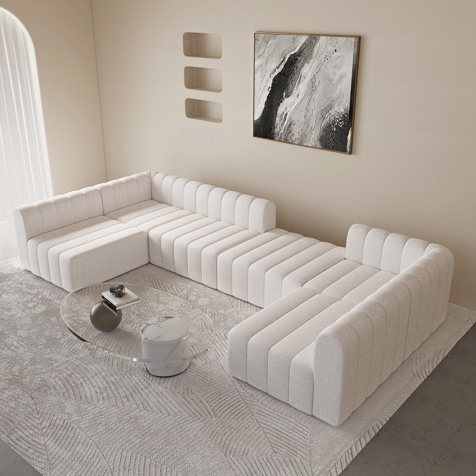 HMR - 118.9" Modular Pit Sectional Sofa Set Convertible 6-Seater
