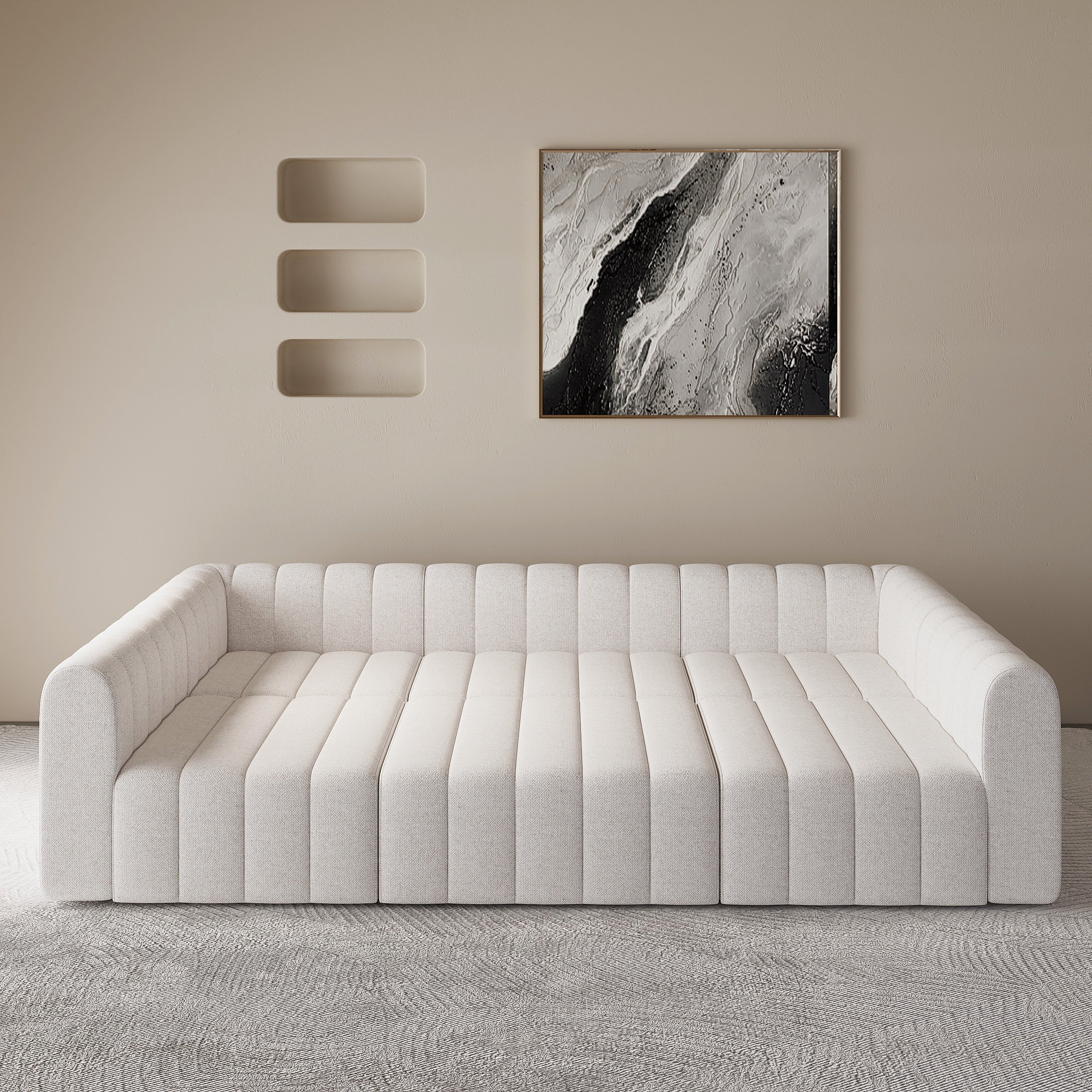 HMR - 118.9" Modular Pit Sectional Sofa Set Convertible 6-Seater