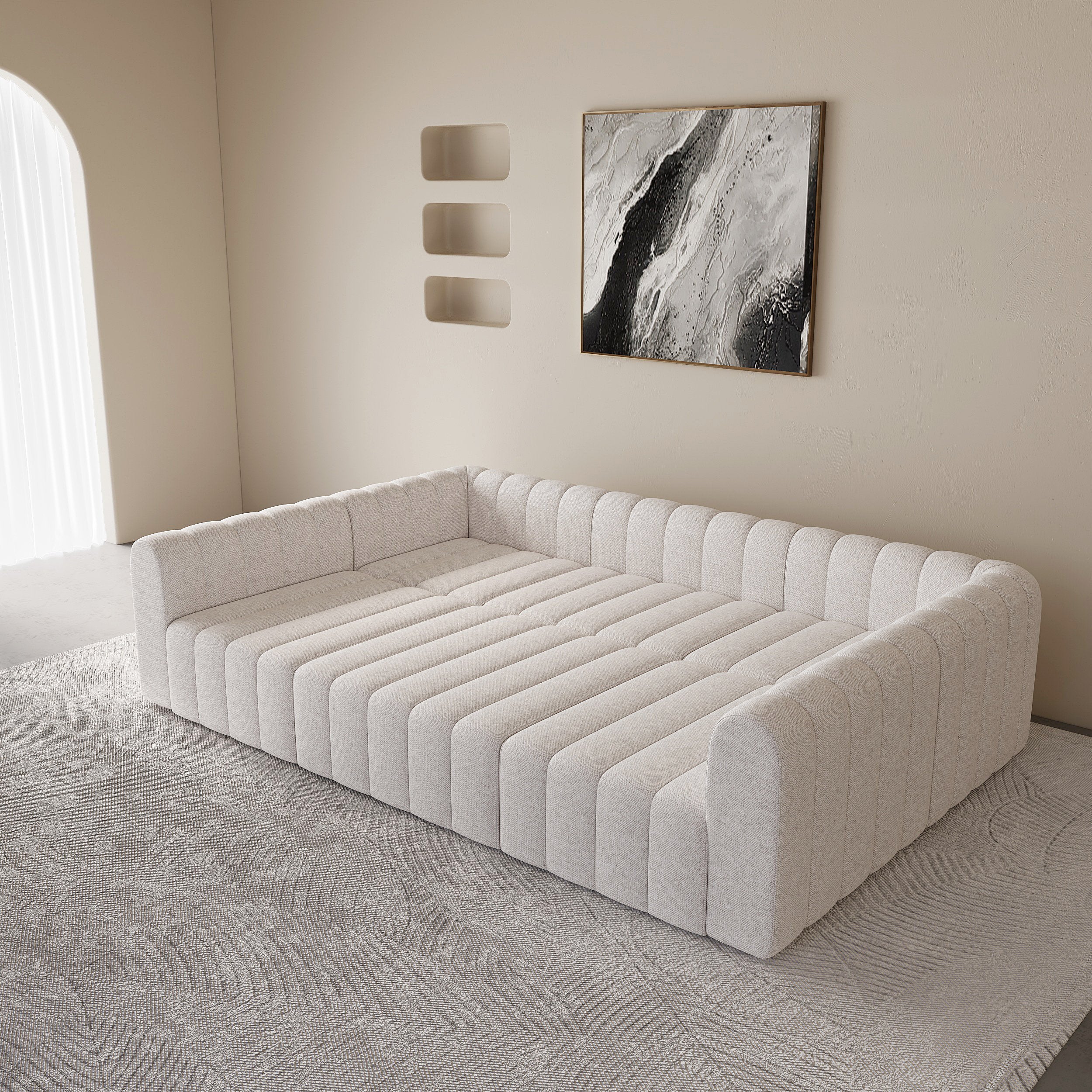 HMR - 118.9" Modular Pit Sectional Sofa Set Convertible 6-Seater