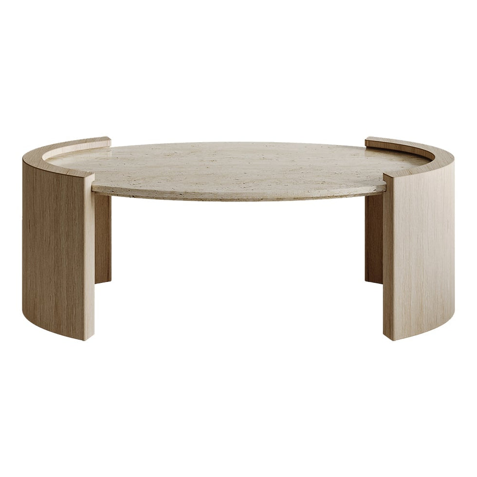 HMR - 43" Japandi Oval Travertine Stone Top Coffee Table