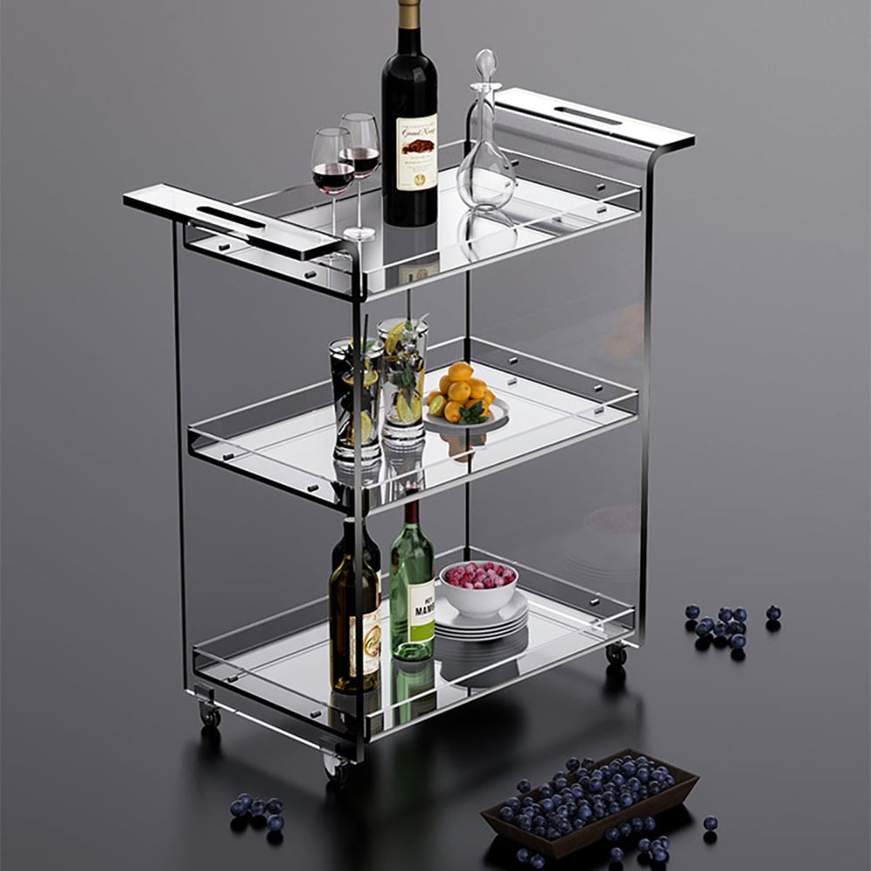 HMR - 27.6" Modern Acrylic Bar Cart with Handles