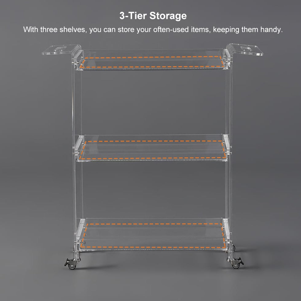 HMR - 27.6" Modern Acrylic Bar Cart with Handles