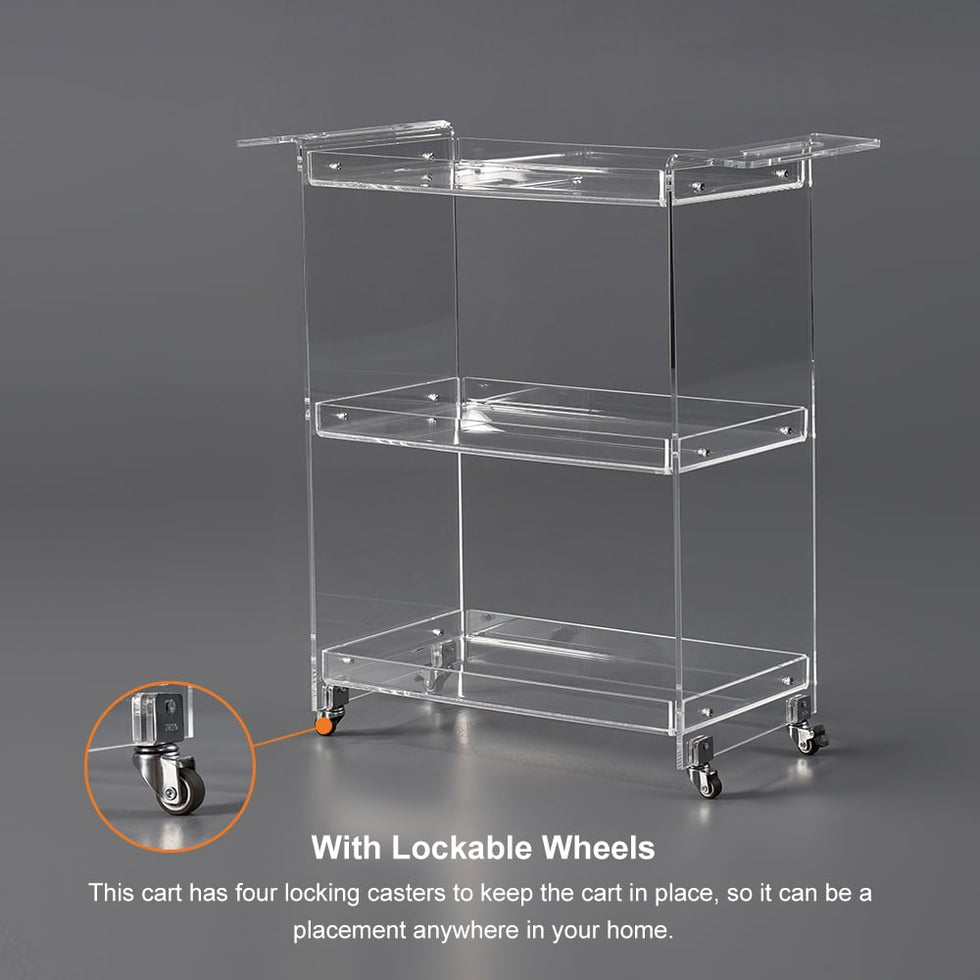 HMR - 27.6" Modern Acrylic Bar Cart with Handles