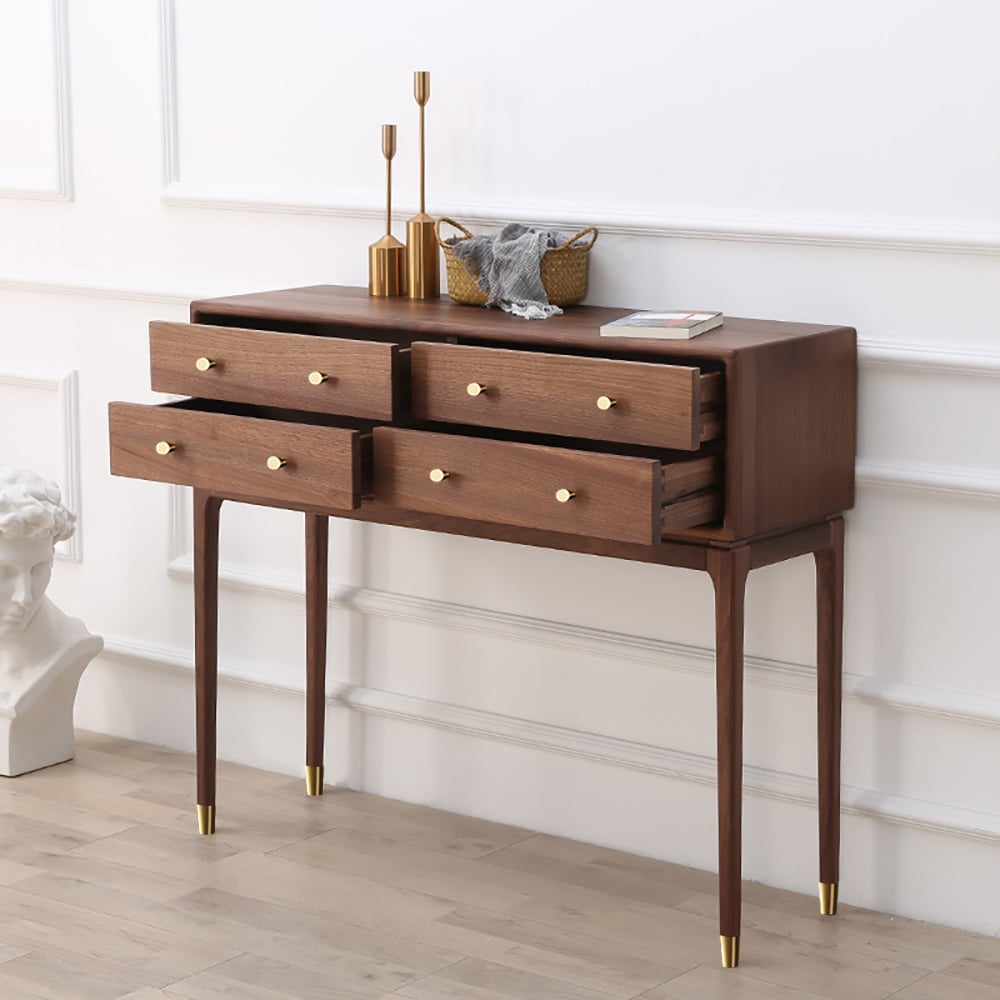 HMR - 39" Mid Century Modern Console Table with Storage Walnut Wood Entryway Table 4 Drawers