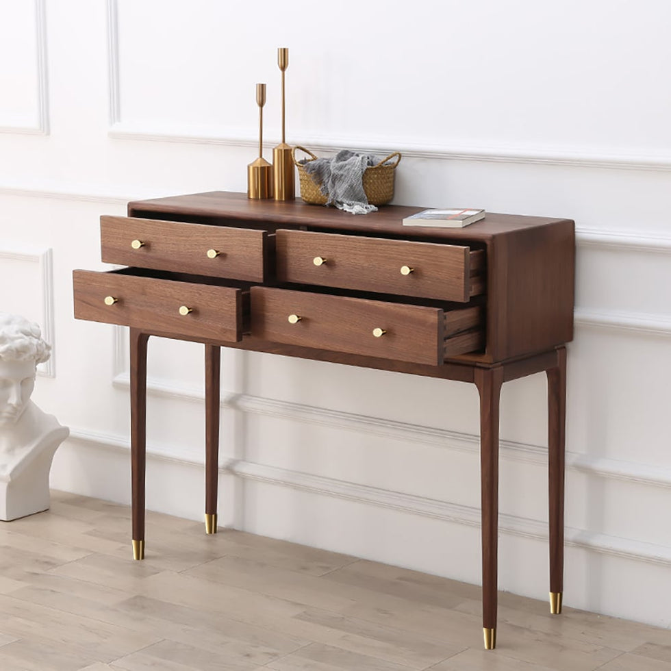 HMR - 39" Mid Century Modern Console Table with Storage Walnut Wood Entryway Table 4 Drawers