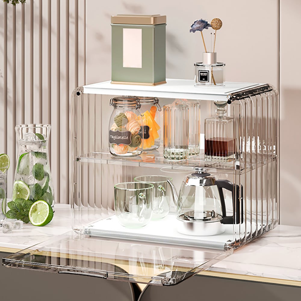 HMR - Modern 2-Tier Transparent Desk Organizer Storage Rack Acrylic Adjustable Shelf