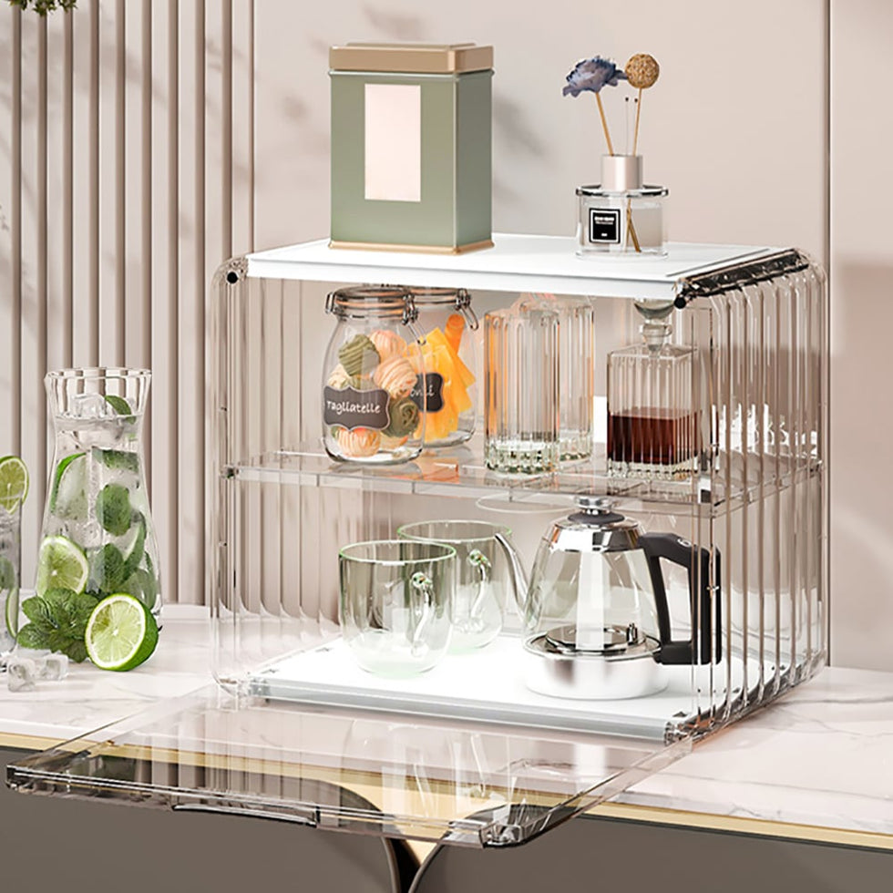 HMR - Modern 2-Tier Transparent Desk Organizer Storage Rack Acrylic Adjustable Shelf