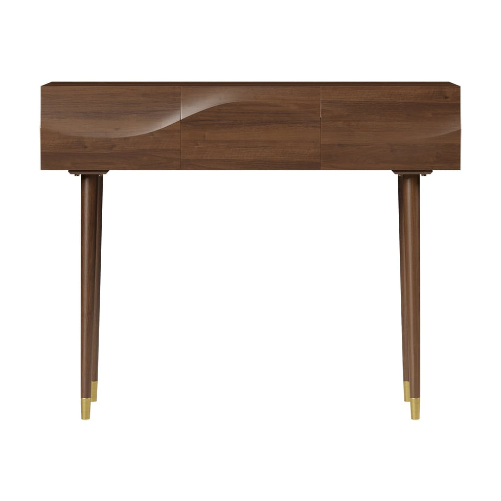 HMR - Lake Mid Century Walnut Console with 3 Drawers Solid Wood Entryway Table with Storage